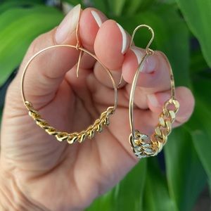 14 gold filled Cuban chain hoop earrings